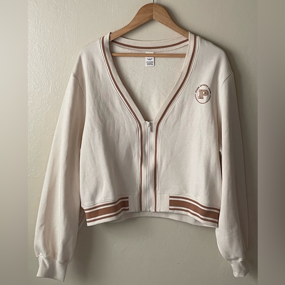 Pink Victoria’s secret cream brown stripes full zip sweatshirt